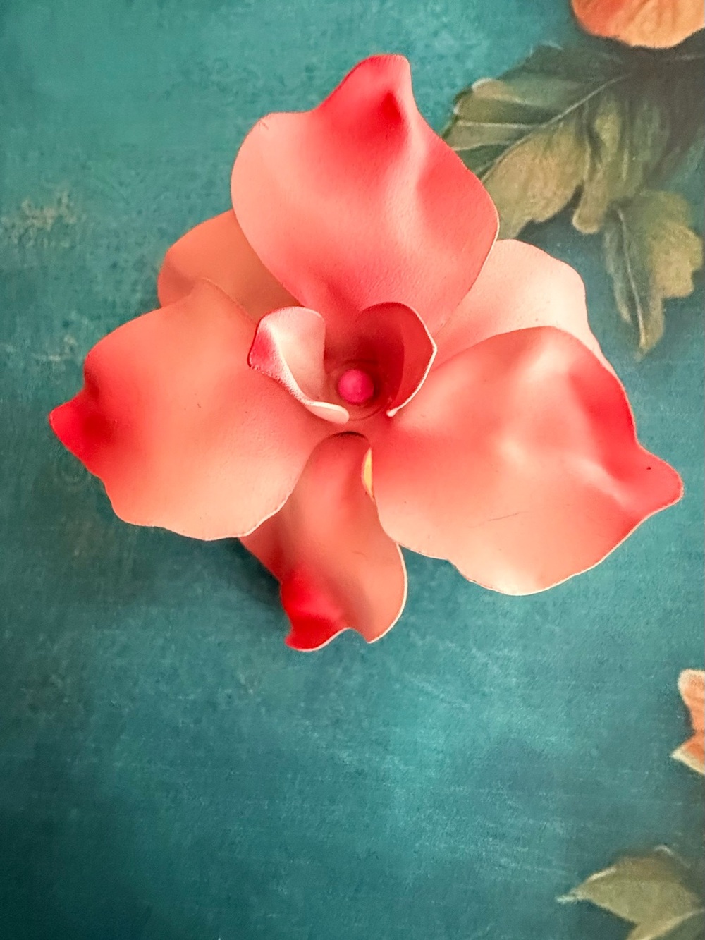 Coral Pink Ceramic Flower Brooch